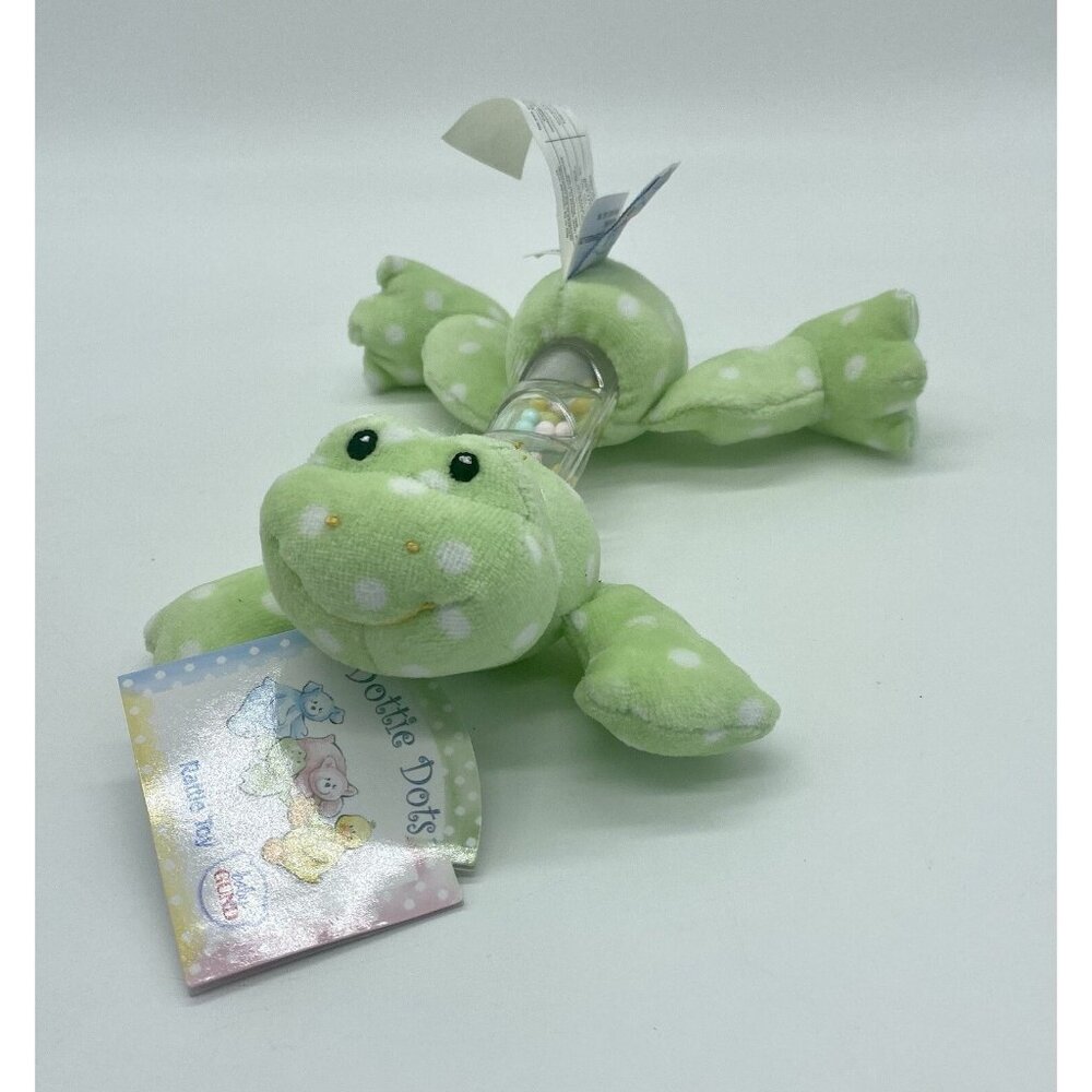 NEW Baby Gund Dottie Dots 7" Green White Polka Dot Puppy Frog Rattle NWT